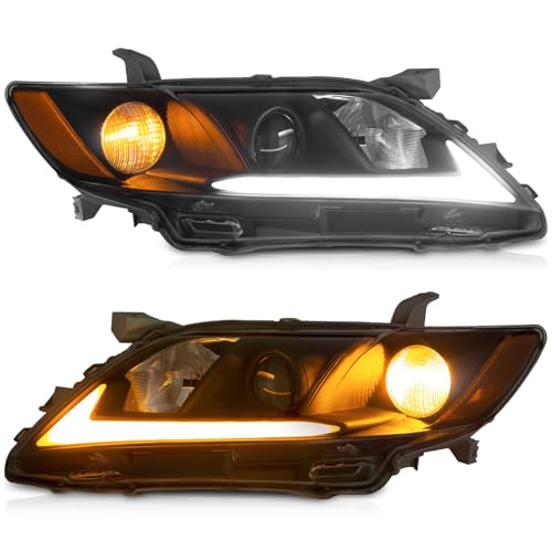 Image of WEELMOTO DRL Headlights Assembly for 2007-2009 Toyota Camry US Version | 2007 2008 2009 Toyota Camry (Exclude Hybird), Black,LED Bar Sequential Turn Signal, Left+Right Side, Plug-and-Play