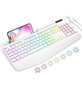 SABLUTE Wireless Keyboard with 9 Backlit Effects, Wrist Rest, Phone Holder, 2.4G Lag-Free Ergonom...