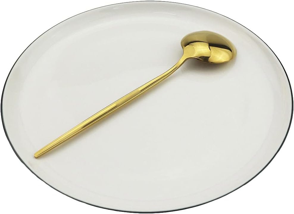 Ensemble de cuillères de Service en Acier Inoxydable Arc-en-Ciel, 6 pièces, cuillères à Dessert et à Glace polies for Accessoires de Cuisine | Couverts ménagers(Black Silver)