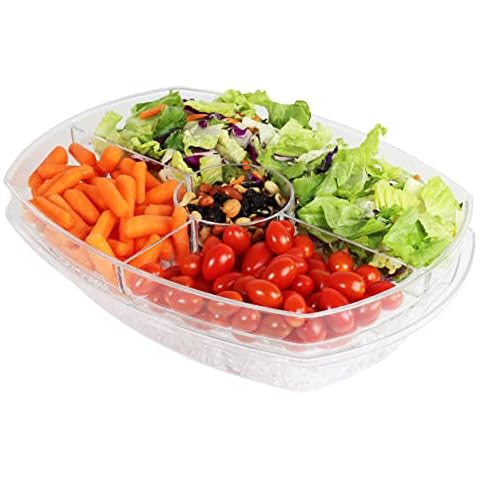 7Penn Bandeja de acrílico para servir aperitivos con 4 compartimentos y tapa de bandeja de hielo abatible Cover