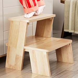 Wooden Toddler Step Stool for Bathroom Sink Kids Step Stool with Non Slip Pads for Potty Training and Bedroom Access