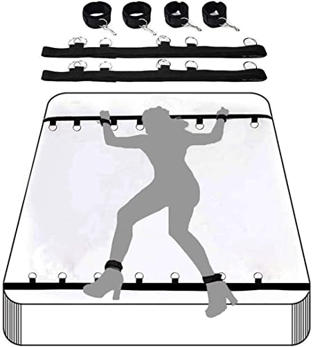 Bondaged Kit Adult Bondaged Kit for Couples Sex Bondage Restraints Set Toy Bed Bondage Straps with Hand and Ankle Cuffs for Leg for Women Bedroom Position Game Soft and Durable Black Sunglasses