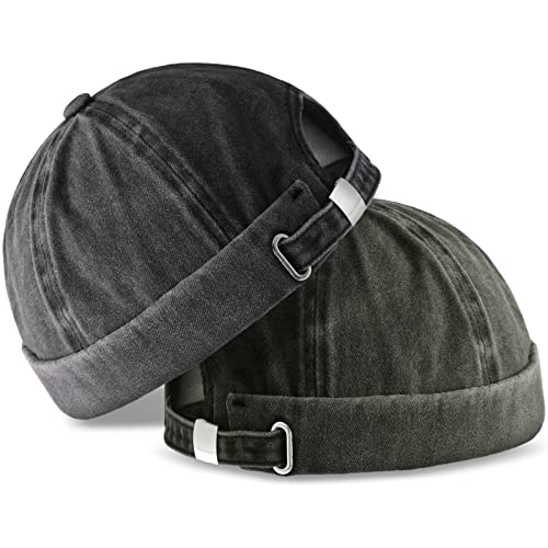 Image of SATINIOR 2 Pieces Brimless Hats for Men Adjustable Docker Cap Casual No Brim Hat Rolled Cuff Sailor Skullcap