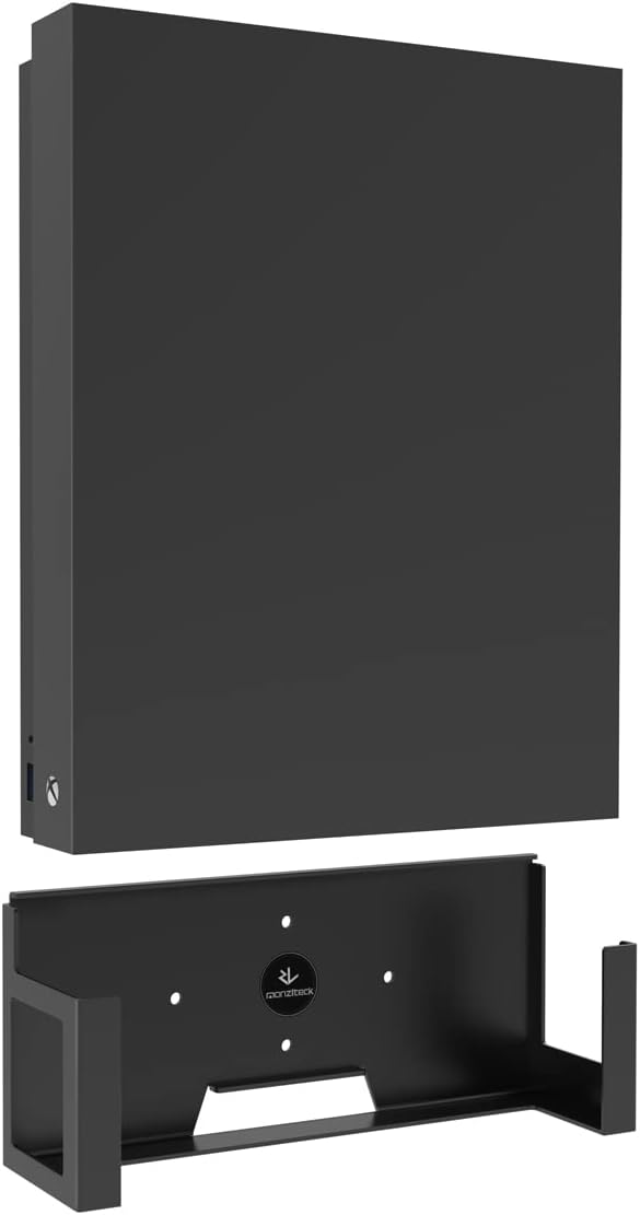 Monzlteck Wall Mount for Xbox One X (Not Fit for One Original)，All Metal Vertical Hanging On Wall with Power Botton Left/Right,Wall Shelf Bracket for X1X