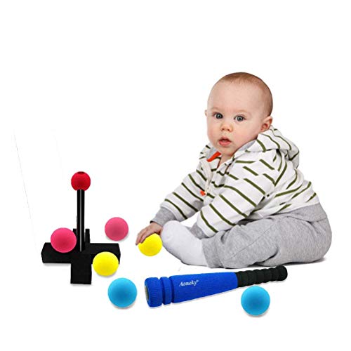 Aoneky Foam Tball Set for Toddlers 1-3 Years - First Baseball Toy with Soft Foam Bat & Balls, Stable Tee & Carry Bag, Indoor Outdoor Gift for Kids (Blue)