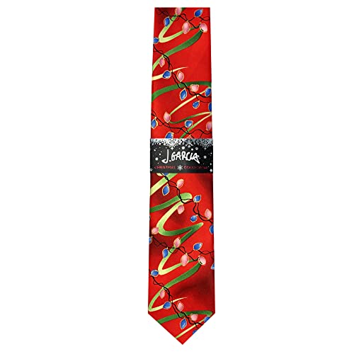 Jerry Garcia Men's Merry Christmas Collection Light Bulbs On Abstract Green Tree Artwork Red Extra Long Neck Tie #TOP2