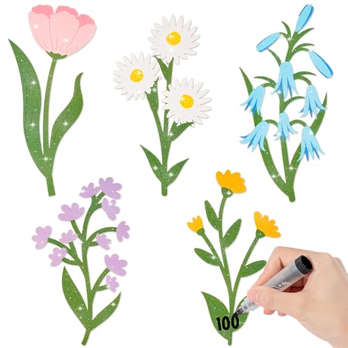 Spring Flowers Paper Cutouts - 100Pcs Glitter Wildflower DIY Paper