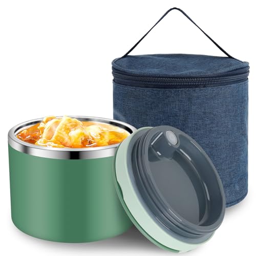 NZZVNZ 2pcs Termo Comida Caliente,1L Fiambrera Termica Termo Solidos Tupper Termico Comida Caliente Termo Comida Bebe Termo Papilla Bebe Vasos con Tapa para Cereal Recipiente Termico Comida +1 Bolsa