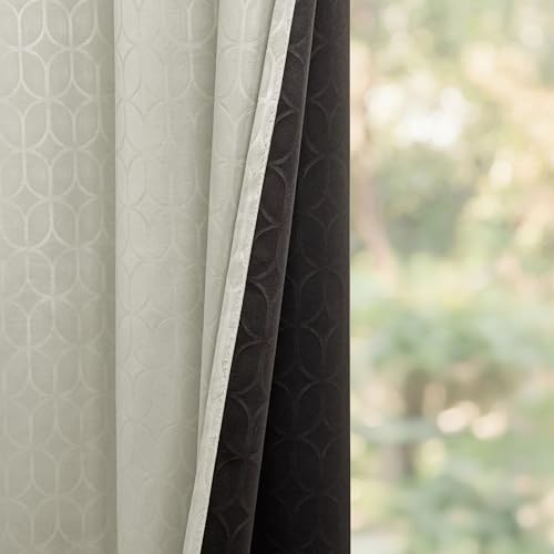 Image of HOMEMONDE 100% True Blackout Curtains 6 Feet Window - Set of 2 Curtains| Embossed Design | Light Block Thermal Insulated & Noise Reducing Room Darkening Curtains (Off White, 72Inch)