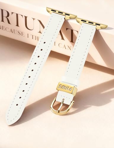 Image of JR.DM Slim Leather Bands Compatible with Apple Watch Band 38mm 40mm 41mm 42mm 44mm 45mm 46mm 49mm, Genuine Leather Band with Charms, Feminine Design for Iwatch Ultra SE Series 11 10 9 8 7 6 5 4 3 2 1