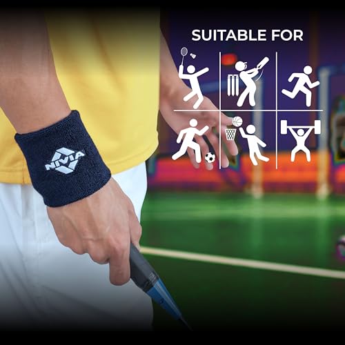 Image of Nivia Sweatband for Men & Women, Wristbands for Tennis, Basketball, Running, Sweat Band for Gym & Athletes (Small, Navy)