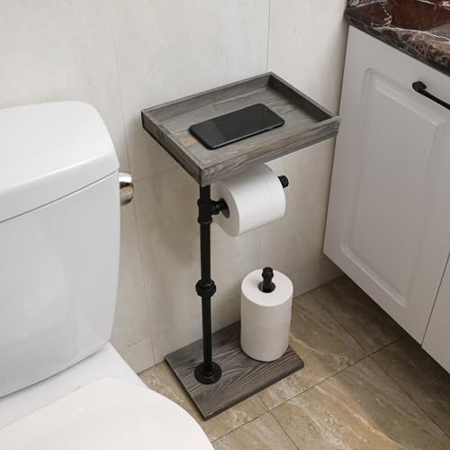 Mygift BATH2519GRY Vintage Gray Wood And Industrial Metal Pipe Freestanding Toilet Paper Roll Holder Dispenser Stand thumb #2