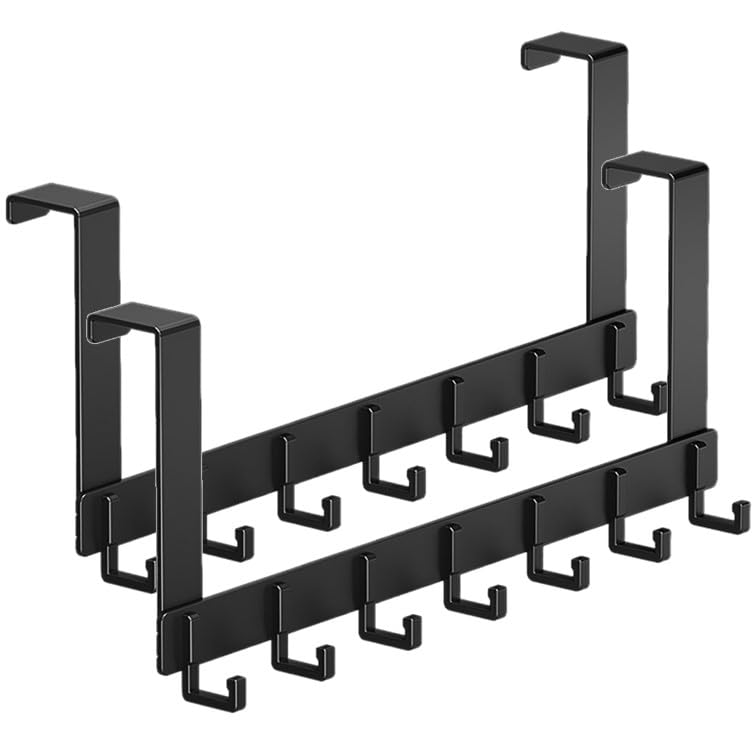 WKAYsIV Over Door Hooks, Heavy Duty Over Door Hanger with Rusts Resistants Finish, 7 Hooks Over Doors Coat Hooks Storage for Coats, Hats, Bags, Clothes, Towels (7 Hooks -2pcs, 11cm Arms Long)