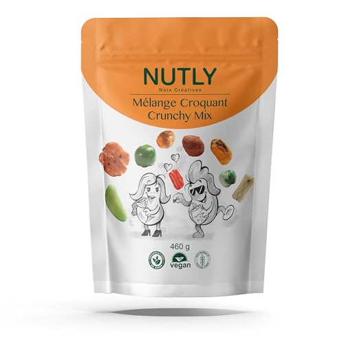 Nutly - Nutly Crunchy Mix 460g –Vegan, Spicy Peas, Corn Chips, Crackers & Sesame Sticks/Nutly Crunchy Mix 460g –Vegan, Pois Épicés, Chips de Maïs, Crackers & Bâtonnets au Sésame