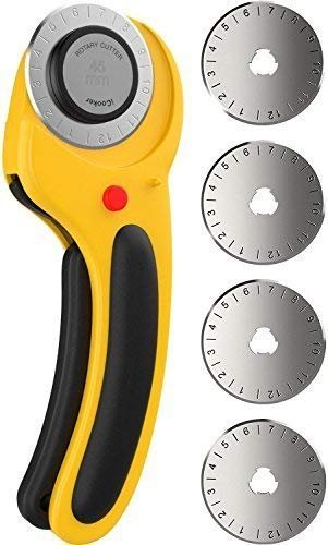iCooker 45mm Rotary Cutter [Free 4-Pack Blades] Professional Craft Tool Set - Best for Paper, Fabric and Quilting, Sewing, Scrapbooking, Seamstress and Tailors [Yellow]
