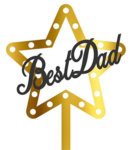 Image of Best Dad Cake Topper- Acrylic Cake Topper-Fathers Day Cupcake Toppers with Heart Signs Thanks Dad Best Dad Ever Cake Picks for Father's Day Birthday Party Cake Decorations Supplies