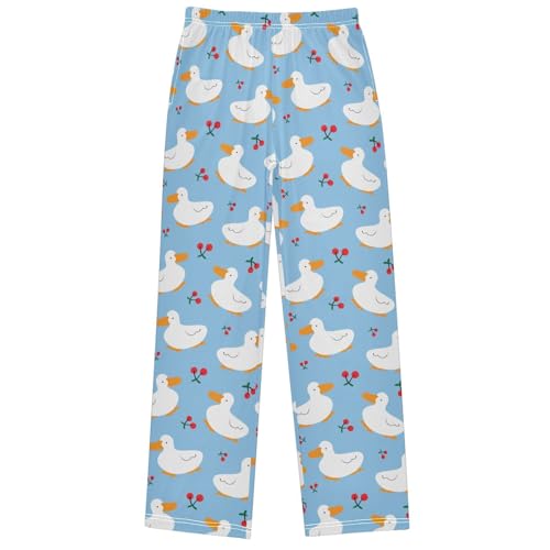 Boy's Pants White Duck Goose Cherry Blue Jogger Pants Elastic Waist Long Bottoms Trousers with Pockets 6-14 Years