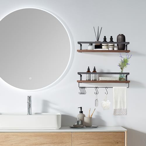 Uten Baldas Pared, Dos Estantes de Pared de Madera, 42 cm de Largo, con Toallero y 6 Ganchos, Apto para Cocina/Baño/Salón/Dormitorio - imagen 6