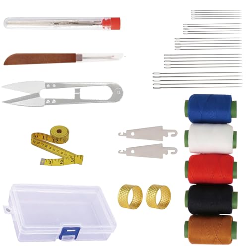 39 Pieces Big Eye Stainless Steel Needles Set, Sewing Kit for Hand Sewing, Embroidery and Quilting Includes Thread, Threader, Thimble, Scissor, Portable Storage Case for Fabric, Denim, Leather