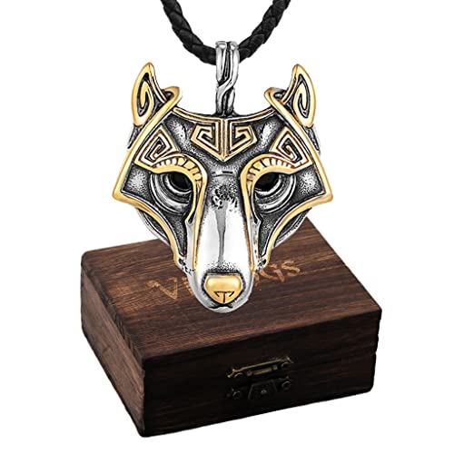 Collier de loup viking Fenrir pour hommes et femmes, pendentif nordique en cuir vintage 27 pouces