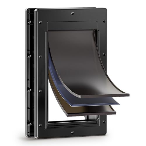 PETCOMING 3-Flap Plastic Dog Door, Medium Doggy Door for Door, Black