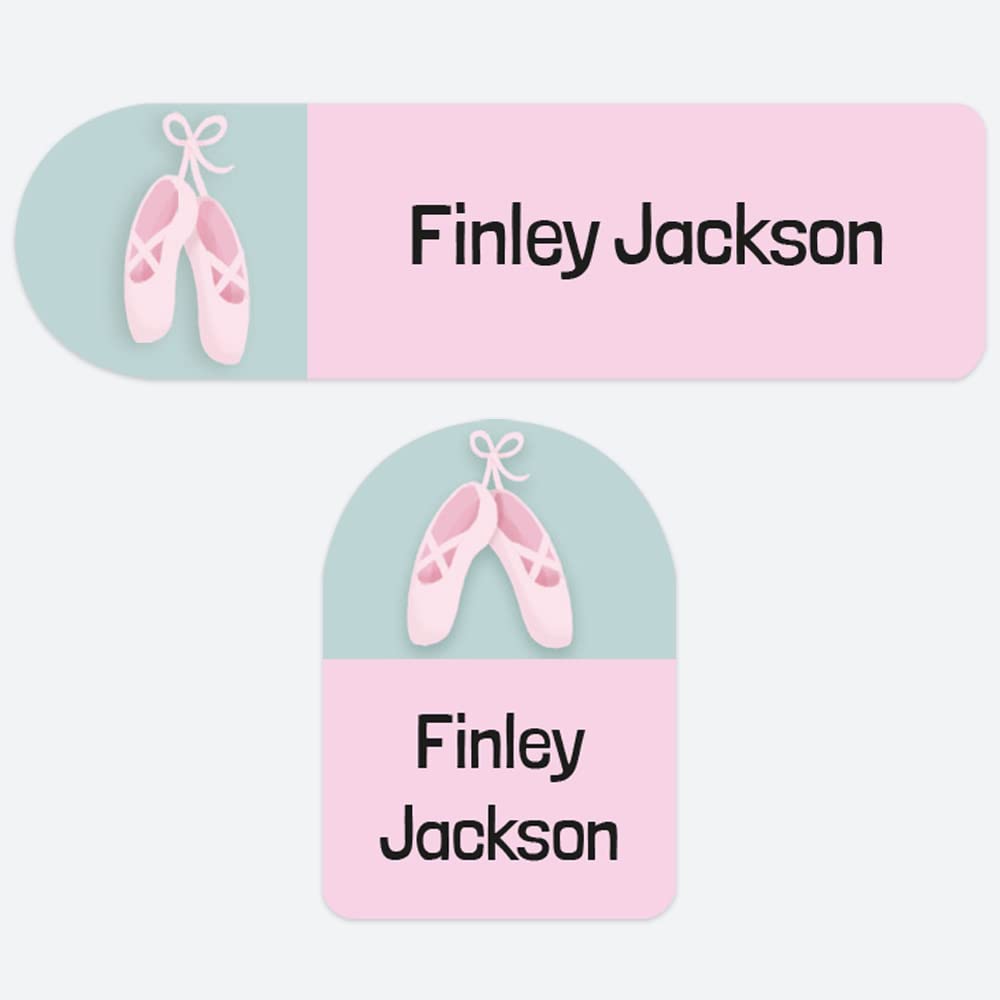 50 x No Iron Personalised Stick On Waterproof Washable Name Labels Great for Clothes, School Uniform, Equipment, Shoes. School, Nursery, Day Care, Hospital - Ballet Shoes
