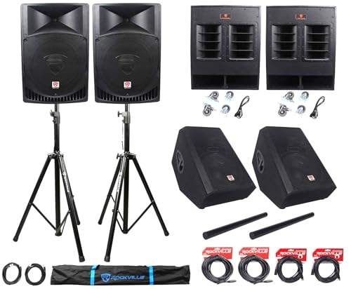 Rockville Complete Church PA System with Speakers + Subwoofers + Monitors + Stands and Cables