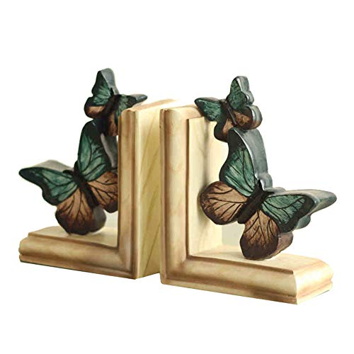 MSQL Bookends Antique Resin Ice Blue Butterfly Bookshelf, Home Office Desktop Decoration, 1 Pair