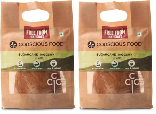 Image of Conscious Food Sugarcane Jaggery | 925g | Preservative Free & Traditionally made | Sharkara Bellam, Nattu Sakkarai Granules Jaggery, Vellam, Gud (Pack of 2)