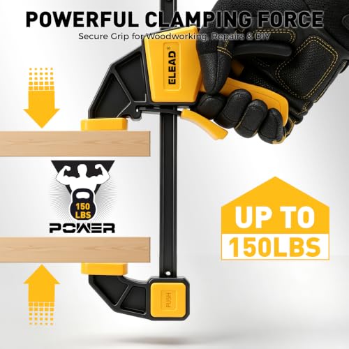 Image of 6-Pack 12 Inch Bar Clamps for Woodworking with 2-Piece Clamp Connector, 12 inch Quick-Release Wood Clamps with 150 LBS Load Limit, Trigger Clamp Set, One-Handed Clamps /Spreader for Woodworking