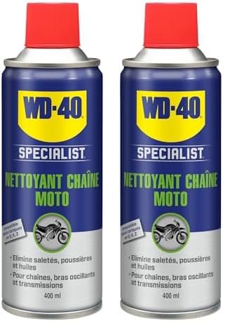 WD-40 Specialist Moto • Nettoyant Chaîne • Aérosol • Sèche rapidement • Ne laisse pas de résidus • Aide à réduire l'usure • 400 ML (Lot de 2)