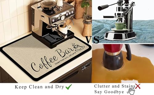 Image of Coffee Mat for Countertops ,Coffee Bar Accessories Fit Under Coffee Maker Espresso Machine, Absorbent Hide Stain Rubber Mat for Countertop ,Dish Drying Mat for Kitchen Counter (D-Beige, 16 inchx24 inch)
