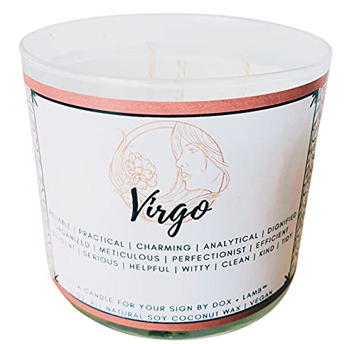 Dox+Lamb Virgo Candle, Zodiac Sign Candle, Astrology Candle, Horoscope Candle, September Birthday Candle, Virgo Gift Box, 11oz. All Natural Coconut Soy Wax Aromatherapy Candle, Vegan, Symbol(Virgo)