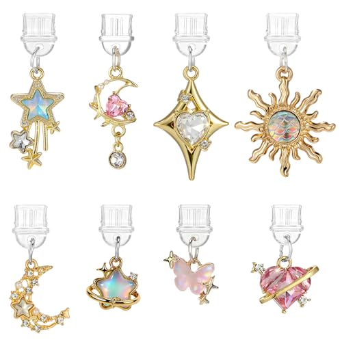 Ptwola 8Pcs Dust Plug Charms Star Sun Moon Butterfly Heart Design Type C Anti-Dust Cover Aesthetic Charging Ports Plug Protector Accessories Compatible with USB C Devices for Women Phone Reader Decor