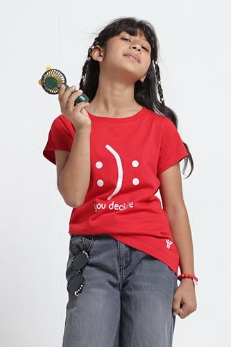 Image of Under Fourteen Only Girls Cotton Tops Collection - Round Neck, Crop Top, Full & Half Sleeve, Drop Shoulder, Ruffle Sleeve, Graphic Printed, Embroidered & Slub Knit Styles