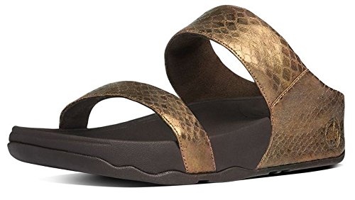 FitFlop Women's Lulu Metallic Snake Slide, Bronze, 7 M US