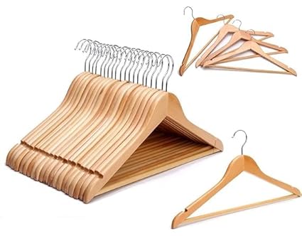 TEJWANI Cloth Emporium Wooden Hangers, Solid Wood Shirt Hangers,Dress Coat Jacket Clothes Hangers,with Extra Smooth Finish, 360 Degree Swivel Hook(Retro) (Beige, 4) (32)