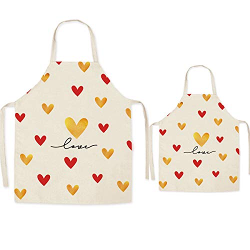 FOMUNI Delantal para padres e hijos,Hermosa impresión de lino adulto niño delantal, Amor thumbnail