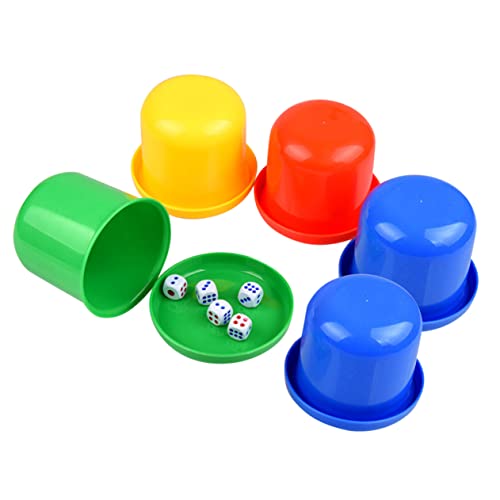 Toyvian 5pcs Dice Game Professional Dice Cups Stacking Cups Game Poker with Lid Play Set Sieve Bar Craps Toy D6 Box Stacking in a Plastic Set