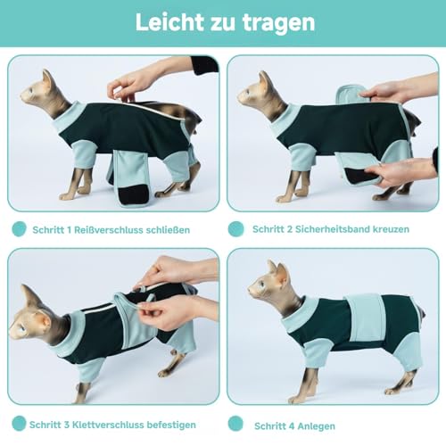 OUOBOB Beruhigungsgeschirr für Katzen, Anti-Stress Weste mit Reißverschluss, Angsthemd für Katzen bei Feuerwerk & Reisen, Blau M