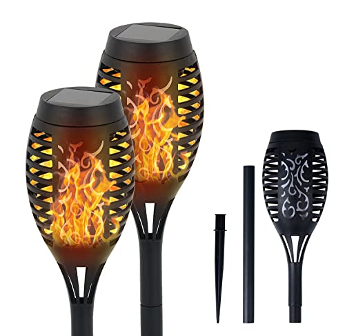 Aiskdan Lampe Solaire Flamme Exterieur, 2 Pack Torche Solaire Exterieur Jardin, IP65 étanche LED Lampe Solaire Lumières Pour Le Jardin, Porche, Pelouse