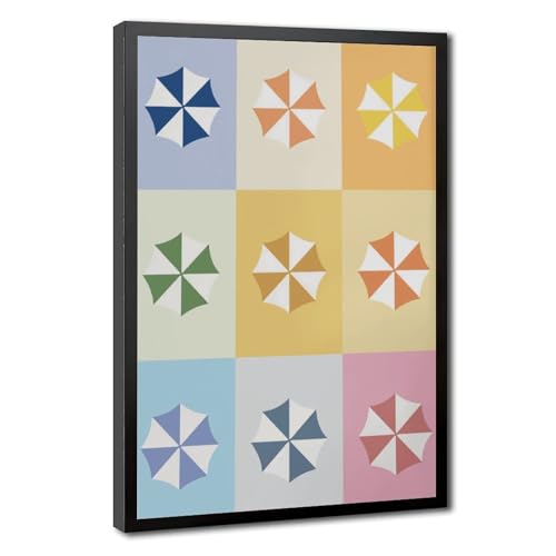 Modern Pastel Beach Umbrella Art Print - Minimalist Geometric Wall