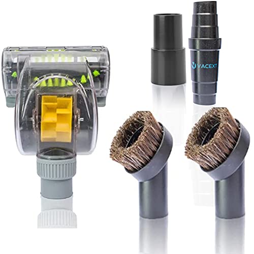 Household Cleaning Kit Attachments - Vacuum Cleaner Accessories: 2 Horse Hair Dust Brushes and Air Driven Pet Upholstery Turbo Brush with Vacuum Hose Adapter