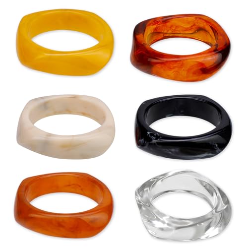 Gushu 6Pcs Acrylic Chunky Bangle Bracelets for Women,Square Acrylic Resin Bangle Wide Geometric Irregular Wristbands Women Plastic Bracelet for Women by Gushu - Used condition - US$9.18