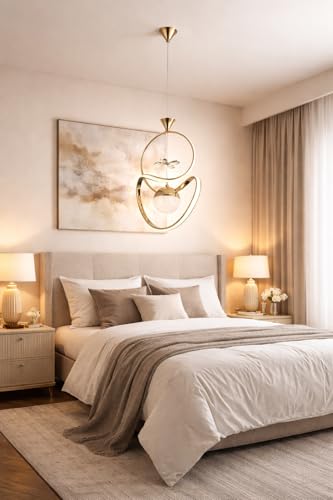 Image of Modern Gold Finish Energy Saving Led Globe Pendant Hanging with 3 Different Color Mode (Warm White, Cool White, Neutral White) for Bedroom, Living Room, Restaurants, Dining, Coffee Shop, Home