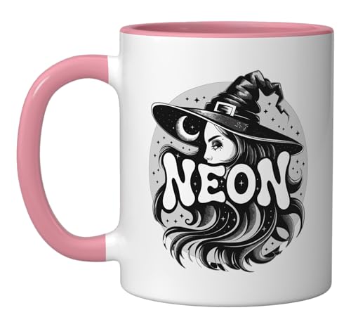 Witch Moon Gothic Halloween Aesthetic Ceramic Mug, Pink/White