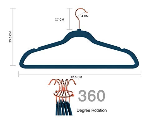 Premium Quality Velvet Hanger (Set of 50) - Ultra -Thin No Slip Velvet Suit Hangers - Swivel Rose Gold Hooks, Stronger Than Standard Velvet Hangers - Space Saving Valvet Hanger (50, Blue)