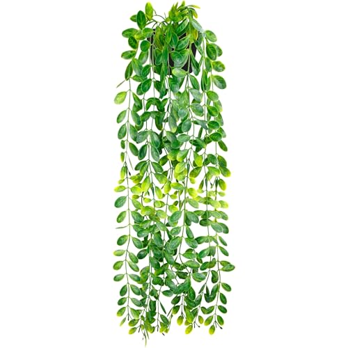 Plantas colgantes artificiales para estante, paquete de 2 plantas falsas en maceta, planta de boj sintética en maceta para decoración del hogar