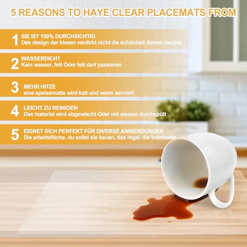 10pcs Tischunterlage Esstisch - 40X30cm Platzsets Abwaschbar Kunststoff Platzdeckchen Abwaschbar Tischsets Transparent Platzsets Untersetzer Hitzebeständige Schreibunterlagen für Küche Speisetisch
