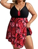 Hanna Nikole Plus Size Swimdresses One Piece Bathing Suit Skirted Swimsuits for Women Ruched Swimwear Red Leaves 18 Plus